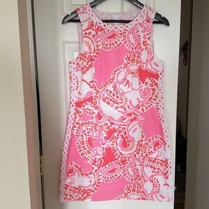 Lilly Pulitzer shift dress with lace trim, size 8